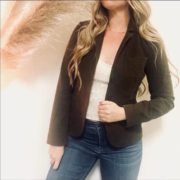 J CREW Chocolate Olive Brown Button Down Felt Riding Jacket Blazer S Houndstooth - Picture 3 of 7